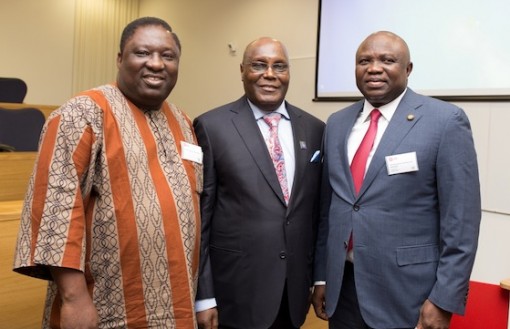 R-L:  Lagos State Governor, Mr. Akinwunmi Ambode, with former Vice President of Nigeria, Alhaji Atiku Abubakar and former Lagos State Commissioner for Tourism, Senator Tokunbo Afikuyomi during the 3rd Annual London School of Economics (LSE) Africa Summit in the United Kingdom, on Saturday, April 23, 2016