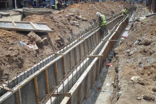Ongoing drainage construction on Michael Ogun Street
