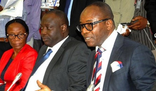 FILE PHOTO: Acting Executive Secretary, Petroleum Products Pricing Regulatory Agency, Mrs Sotonye Iyoyo; Group Executive Director, NNPC Ventures, Babatunde Victor Adeniran and NNPC GMD, Dr Ibe Kachikwu