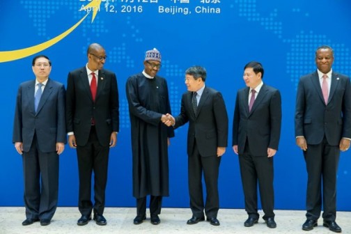 President Buhari with L-R: Mr Zheng Zhijie, Governor of National Development Bank, Minister of Industry, Trade & Investment Okechukwu Enemalah; Mr Xu Shaoshi Chairman of National Reform and Development Commission; Assistant Minister of Foreign Affairs Mr Qian Hongshan and Minister of Foreign Affairs, Geoffrey Onyeama as President Buhari at the event