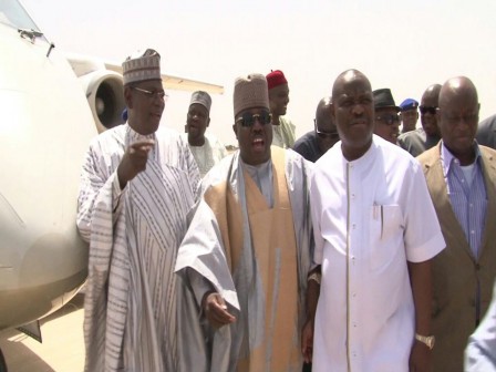 L-R: Former Jigawa governor, Sule Lamido, PDP national chairman, Ali Modu Sheriff and Governor Nyesom Wike of Rivers