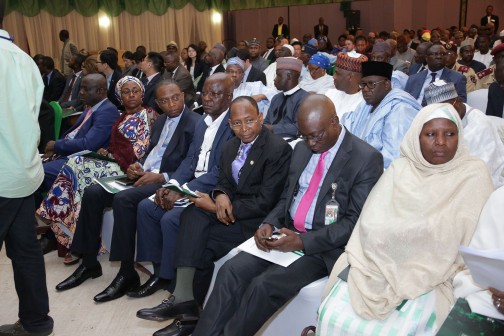 BUDGET BREAKDOWN 3. Account General of the Federation, Alhaji Ahmed Idris (3rd right) and other Permanent Secretaries and other government functionaries during the 2016 budget breakdown by the Minister of National Planning at the State House in Abuja. PHOTO; SUNDAY AGHAEZE. MAY 12 2016