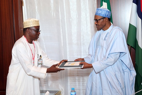 FILE PHOTO: Dr Mohammed Ahmed, the Director-General, National Boundary Commission and President Muhammadu Buhari