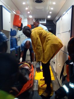 A victim being conveyed in an ambulance to the mortuary