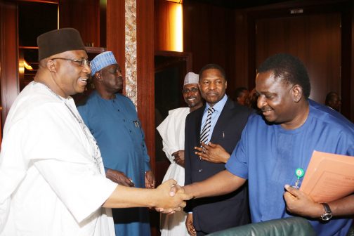 L-R:  Minister of Interior, Lt General  Abdulrahman Dambazau, SGF, Engr. Babachir David Lawal, FCT Minister, Alhaji Mohammed Bello, Minister of Justice and Attorney General of the Federation, Abubakar Malami and Special Adviser to the President on Media and Publicity, Mr Femi Adesina