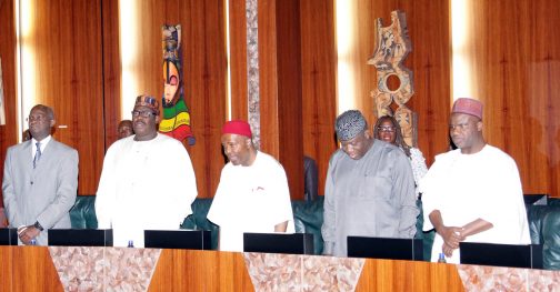  L-R:  Minister of Power, Works and Housing, Barr Babatunde Fashola, Minister of State Power, Alhaji Mustapha Baba Shehuri, Minister of Science and Technology, Dr Ogbonnaya Onu, Minister of Solid Minerals, Dr Kayode Fayemi
