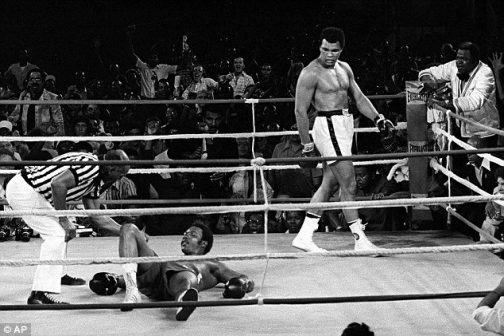 'I done wrestled with an alligator, I done tussled with a whale, handcuffed lightning, thrown thunder in jail,' Ali said this before fighting George Foreman (above) in 1974 during the historic Rumble in the Jungle match in Zaire 