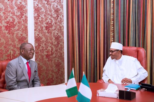President Muhammadu Buhari discussing with the Benue governor during the meeting