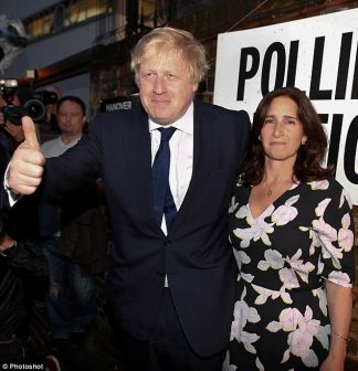 Boris Johnson (and his wife Marina Wheeler yesterday) is the bookies' favourite to be the next Prime Minister and could be installed within weeks after leading the successful campaign to get Britain out of the EU Photo Credit: Daily Mail of London 