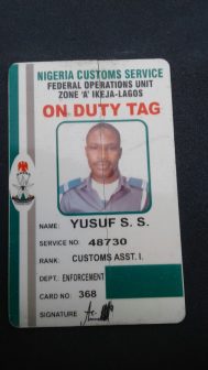 ID Card of the custom officer who slaps a Magistrate