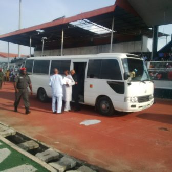 Arrival of members of the APC election committee to the venue in a coaster bus 
