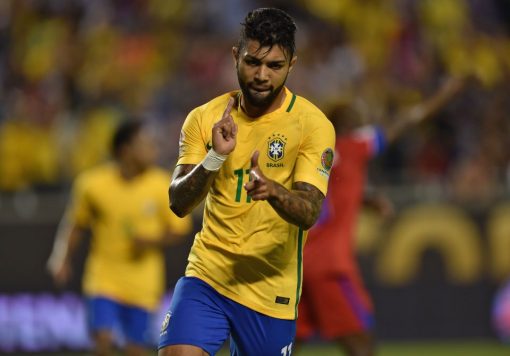 Brazil’s Gabriel celebrates after scorin