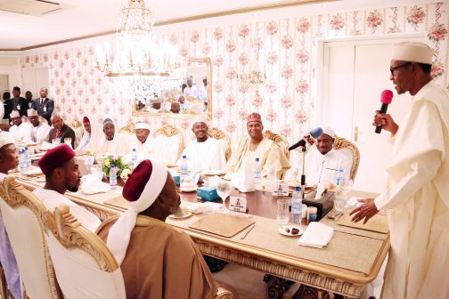President Muhammadu Buhari addressing his guests.