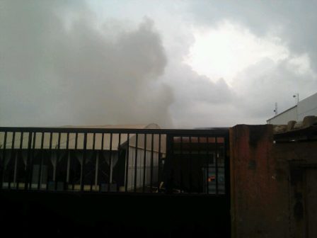 MTN warehouse at the back of Acme Road on fire Thursday afternoon