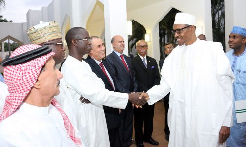  President Muhammadu Buhari in a handshake with some of his guests cross sections of diplomatic corps as President hosts the Diplomats to breaking of Ramadan Fast at the State House. PHOTO; SUNDAY AGHAEZE. JUNE 30 2016.