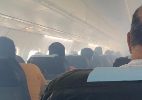 Smoke filled the cabin of the Jet Airways flight from Bengaluru to Mangaluru on Wednesday morning after one of the engines caught fire.
