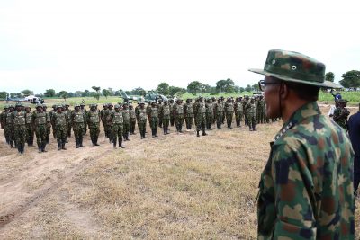 President Muhammadu Buhari inspecting the troops