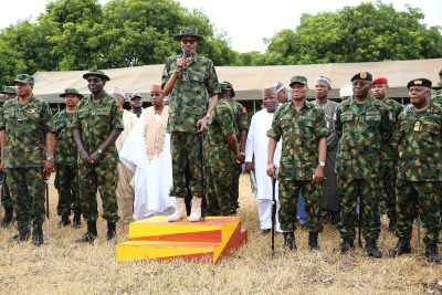 President Muhammadu Buhari talking to the troops