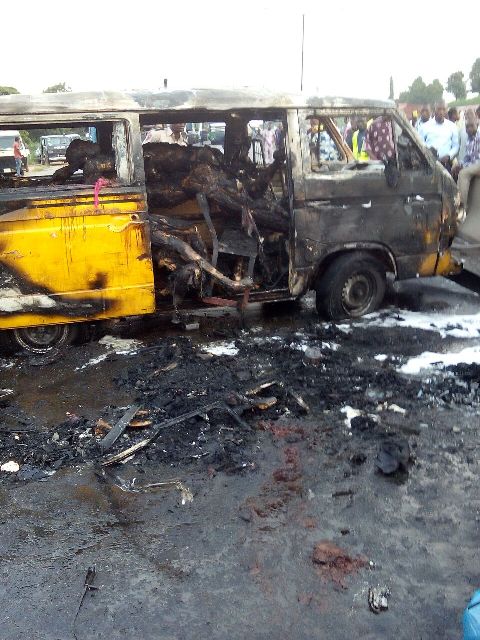 Burnt bodies inside the ill-fated bus