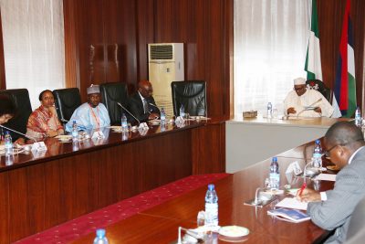R-L; President Muhammadu Buhari, Former President ADB and Special Envoy African Union Peace Fund, Dr Donald Kaberuka, African Union Senior Scientific Officer Coordination, Dr Mohammed Kyari and Ms Wanjiru Nwaura during an audience with the President at the State House in Abuja.