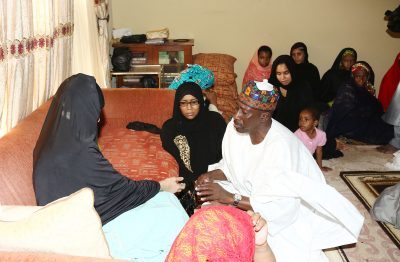 National Security Adviser to the President, Major General Babagana Monguno, leader of the delegation condoling the family of the late Shettima Ali Munguno in Maiduguri