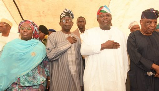 Lagos State Governor, Mr. Akinwunmi Ambode (2nd right); Chairman, All Progressives Congress (APC) Lagos State, Otunba Henry Ajomale (right); APC National Leader, Asiwaju Bola Tinubu (2nd left) and Deputy Governor, Dr. (Mrs.) Oluranti Adebule (left) during a meeting with the Party Members at the Party Secretariat, Acme Road, Ogba, Lagos on Friday, July 29, 2016.