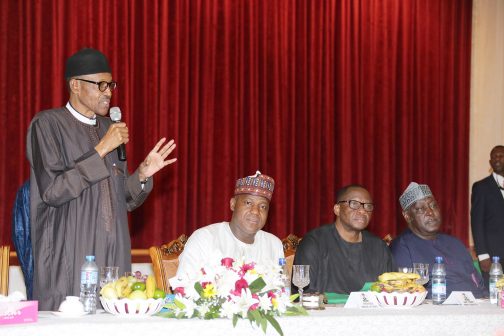 President Muhammadu Buhari giving his remark during the feast with IDPs at State House Abuja