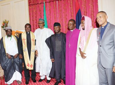 President Muhammadu Buhari with Vice President Prof Yemi Osinbajo as President receives members of religious bodies during Sallah homage at the State House Abuja