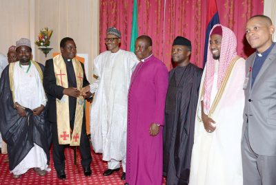 President Muhammadu Buhari with Vice President Prof Yemi Osinbajo as President receives members of religious bodies during Sallah homage at the State House Abuja.