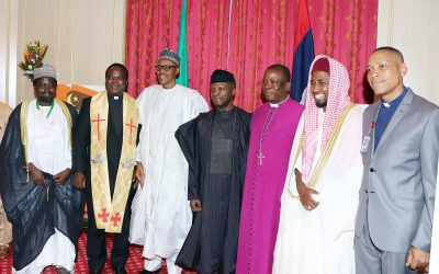 President Muhammadu Buhari with Vice President Prof Yemi Osinbajo as the President receives members of religious bodies during Sallah homage at the State House, Abuja