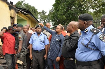 An official of the commission explaining how the fire started to Governor Wike