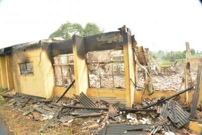 The burnt INEC office at Bori