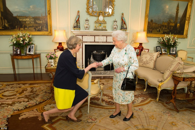 Theresa May,  new British Prime Minister greeting the Queen of England