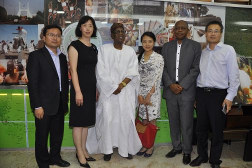 From left: The CEO NTA-StarTimes, Jack Liu, Vice-President of the StartTimes Group of China, Ms. Zhao Yueqin, Minister of Information and Culture, Alhaji Lai Mohammed, Director Project Financing, Xu Yu, Managing Director NTA Enterprises, Mr. Maxwell Loko and the Director Project Management, Joshua Wang when the management of StarTimes paid a courtesy call on the Minister in Abuja on Monday.