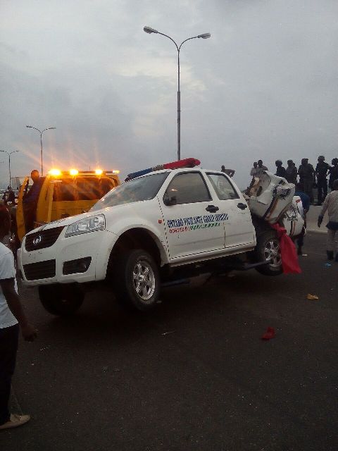 One of the vehicles involved in accident