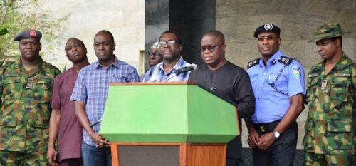 Attorney general of Lagos state, Adeniji Kazeem, addressing the media.