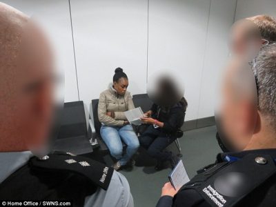 The convicted human trafficker being interrogated by British  police