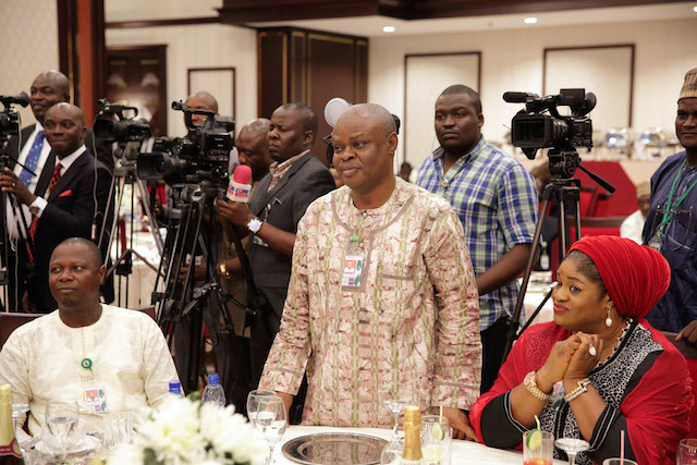 Director Information, State House, Mr Justin Abuah (standing) during the President's breaking of Ramadan Fast with State house Press Corps at the Villa.