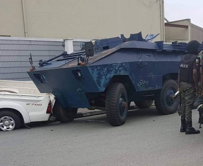 Police Armoured Personnel carrier in Government House gate   on wednesday,August 17