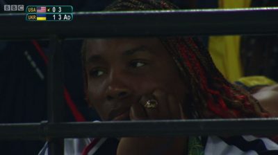 Sad face of Venus Williams after her junior sister, Serena lost to Ukranian tennis star