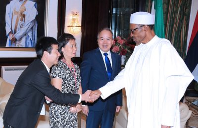 President Muhammadu Buhari, the outgoing Ambassador of the Socialist Republic of Vietnam, Mr. Hoang Hgoc Ho, his wife Lady Thi Ihanh Yen and Second Secretary, Socialist Republic of Vietnam, Mr Vu Quand Thang during a farewell audience at the State House in Abuja.