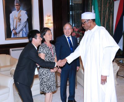 President Muhammadu Buhari, the outgoing Ambassador of the Socialist Republic of Vietnam, Mr. Hoang Hgoc Ho, his wife Lady Thi Ihanh Yen and Second Secretary Socialist Republic of Vietnam, Mr Vu Quand Thang during a farewell audience at the State House in Abuja.