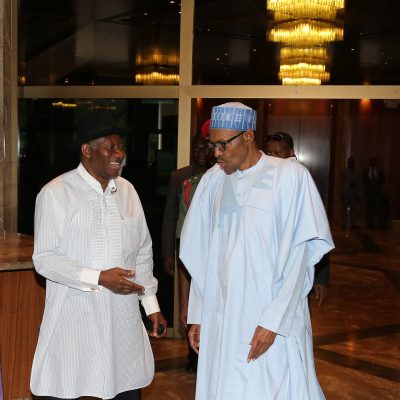 President Buhari bids farewell to Jonathan after their meeting