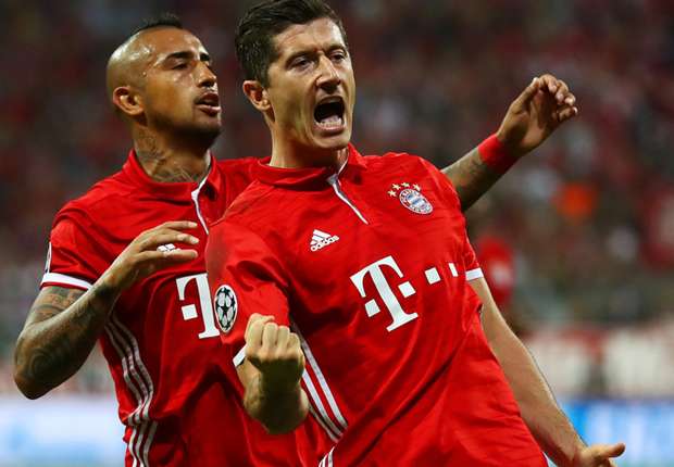 Bayern players celebrate one of their goals