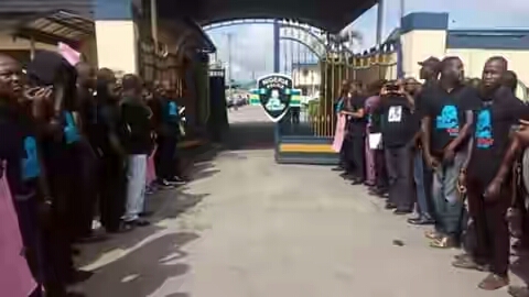 The activists at the gate of the Rivers State Police Command