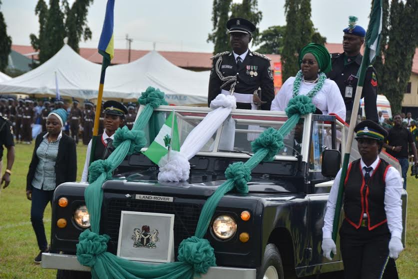 Representative of Lagos State Governor & Deputy Governor, Dr. (Mrs.) Oluranti Adebule, in a motorcade inspecting the Guard of Honour during the 56th Independence Day Parade at the Police College Ground, Ikeja, Lagos, on Saturday.