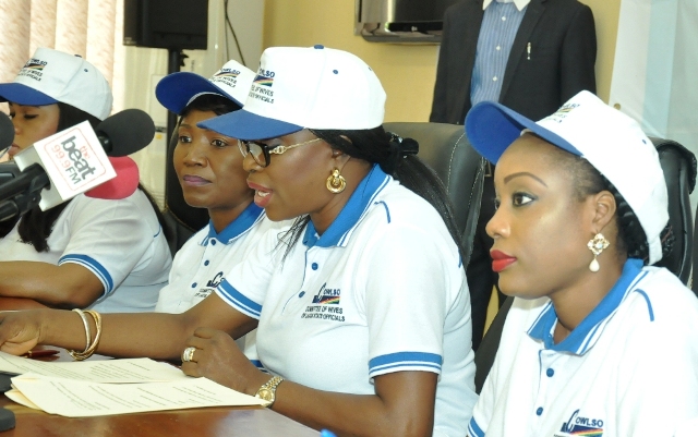 Chairman, Committee of Wives of Lagos State Officials (COWLSO), Mrs. Bolanle Ambode (2nd left), addressing the Press on the forthcoming 16th National Women Conference (NWC) by COWLSO, at the Bagauda Kaltho Press Centre, the Secretariat, Alausa, Ikeja, on Monday.