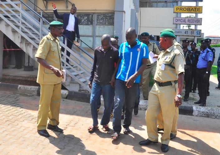The arraigned suspected kidnappers of Oniba of Iba at the Lagos High Court, Igbosere - Duba Furejo; Ododomo Isaiah; Reuben Anthony and Yerin Fresh, on Monday.