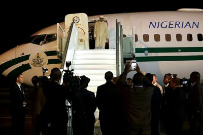 Buhari on arrival in Morocco