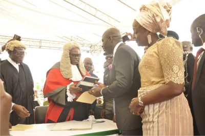 Obaseki and his wife after the oath taking ceremony